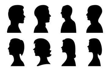 Silhouette head profile vector set of men and women face outline illustration graphic design