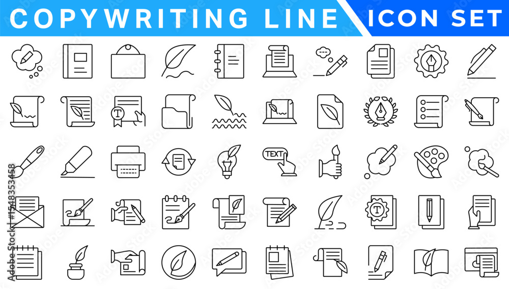 Poster copywriting line editable icons set. vector illustration in modern thin line style of content produc