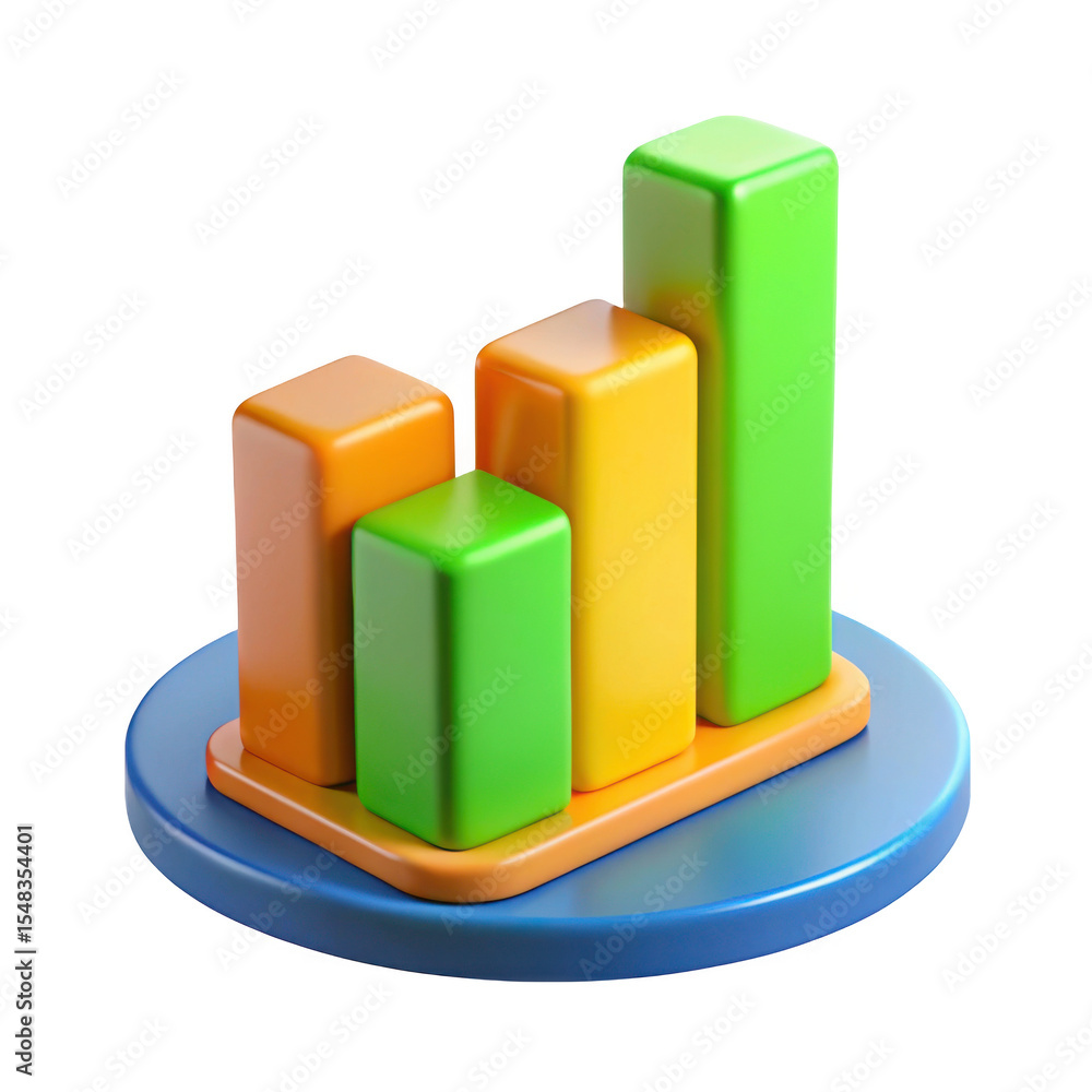 Poster 3d colorful bar chart icon isolated on transparent background