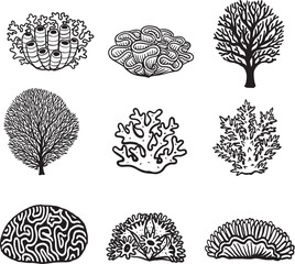 Hand drawn caral reef collection for design element. Vector illustration.