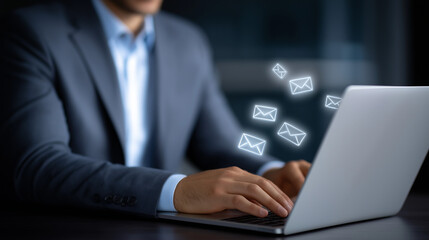 Fototapeta premium Businessman with Laptop Viewing Phishing Email Alerts