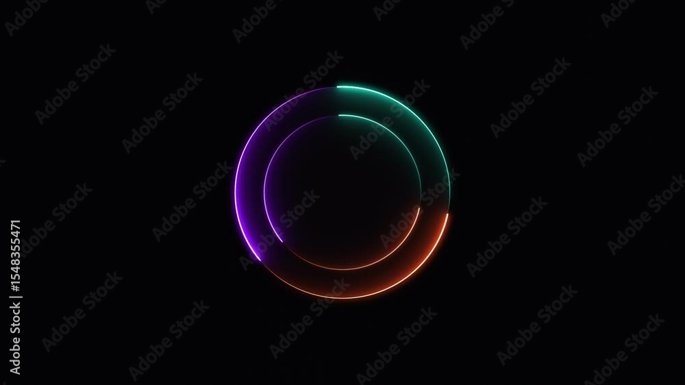 Poster colorful effect neon glowing double circular frame with textured background. repetitive motion anima