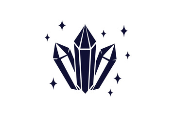 crystal cluster with sparkles clip art silhouette vector illustration on white background