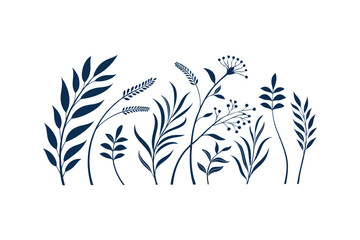 minimalist wavy curved wild flowers plants silhouette clip art vector illustration