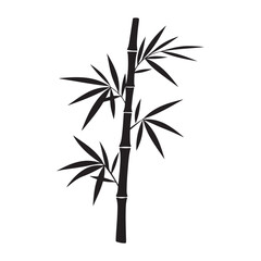 Naklejka premium Silhouette illustration of bamboo stalks with leaves. Minimalist black bamboo vector perfect for nature themes, Asian designs, or botanical art projects.