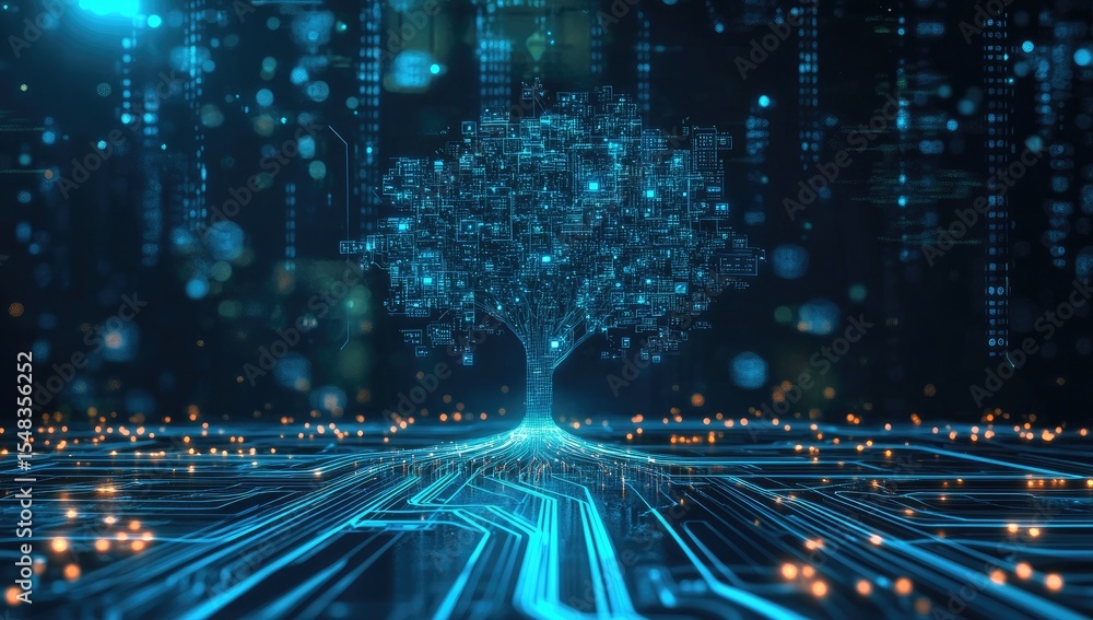 Poster digital tree of data on circuit board