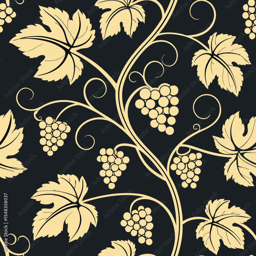 Poster opulent seamless vector pattern featuring grapevines and leaves