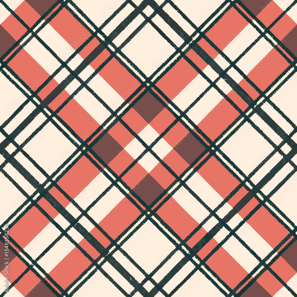 Poster bold and colorful plaid seamless vector pattern with thick lines and geometric design