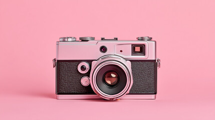 This vintage film camera on a soft pink background blends retro charm with modern minimalism.

