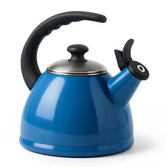 A vibrant blue stovetop kettle, perfect for brewing tea or coffee. Features a sleek design with a black handle and lid.
