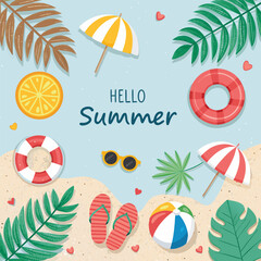 Colorful Summer Vacation Icons Featuring Beach Elements and Travel Essentials