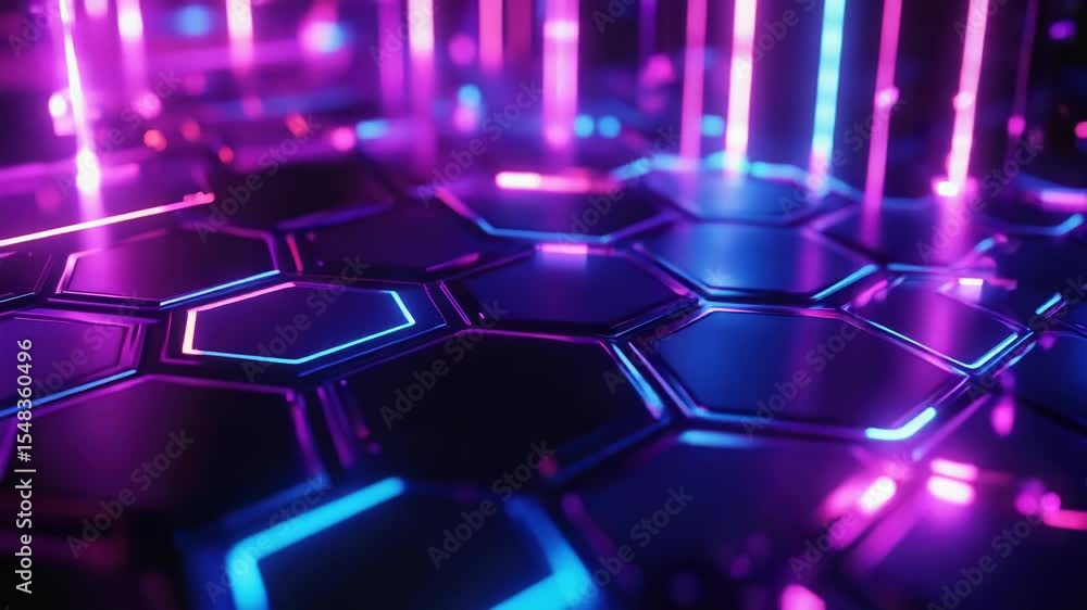 Aufkleber a cluster of hexagons with neon lights illuminating the interior, great for futuristic or technologi