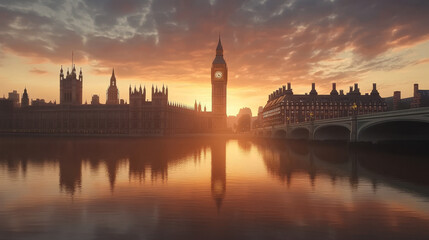 This striking illustration beautifully captures London, England, at dusk. 