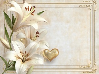 Floral frame with lilies and heart © Dewi