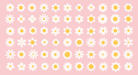 Set of groovy simple flowers. Abstract floral geometric design. Vector illustration in flat style