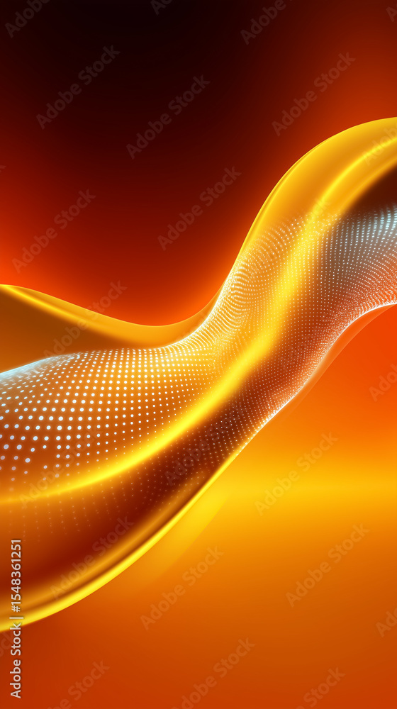Poster abstract wave in glowing orange tones with flowing lines and dotted patterns creating a sense of mov