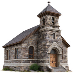 Fototapeta premium Small Stone Church 3 D Render Gray Brown Bell Tower
