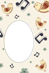 background, sample, poster; announcement; leaflet; playbill; oval text box, music, notes