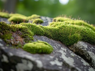 Lush Green Moss Growing on Rock Surface in Natural Environment