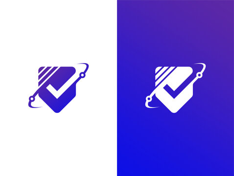 modern cyber security service with shield and check logo concept vector icon