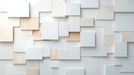 Obraz premium This stunning wall display of assorted white and beige tiles creates a contemporary aesthetic showcasing a unique composition, perfect for modern interior design inspiration.