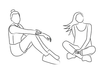 Girls doing sports, yoga, sketch of human bodies