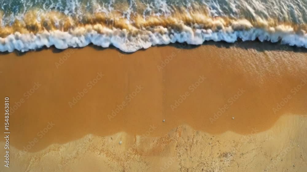 Poster aerial view of a beach with a wave approaching the shore, perfect for use in travel or outdoor-relat