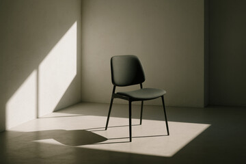 Modern chair illuminated by natural light in minimalist room