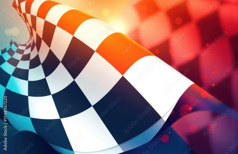 Poster dynamic checkered pattern with vibrant colors and a swirling motion effect