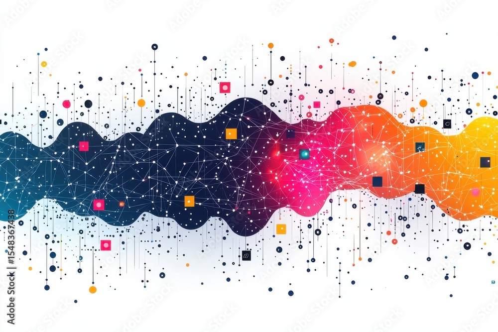 Poster abstract digital network design with interconnected nodes and gradient colors