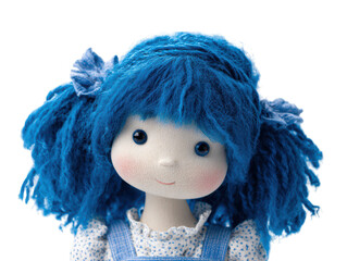 Adorable Rag Doll with Vibrant Blue Yarn Hair and Sweet Smile