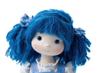 Adorable Rag Doll with Vibrant Blue Yarn Hair and Sweet Smile