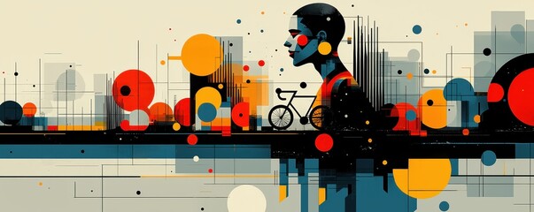 Obraz premium Abstract conceptual artwork of a cyclist depicted in modern geometric style