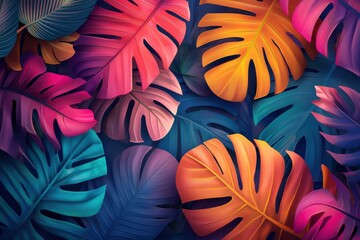 Colorful tropical leaves in an abstract vibrant artistic composition