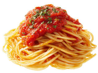 Delicious Spaghetti with Tomato Sauce A Close-Up View on White Background