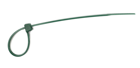 Flexible self locking plastic zip tie, strap isolated on white background, clipping, top view
