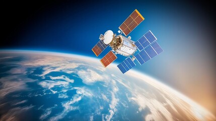 satellites fly against the background of the Earth in space