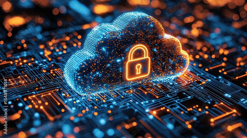 Aufkleber secure cloud data storage on a complex circuit board.