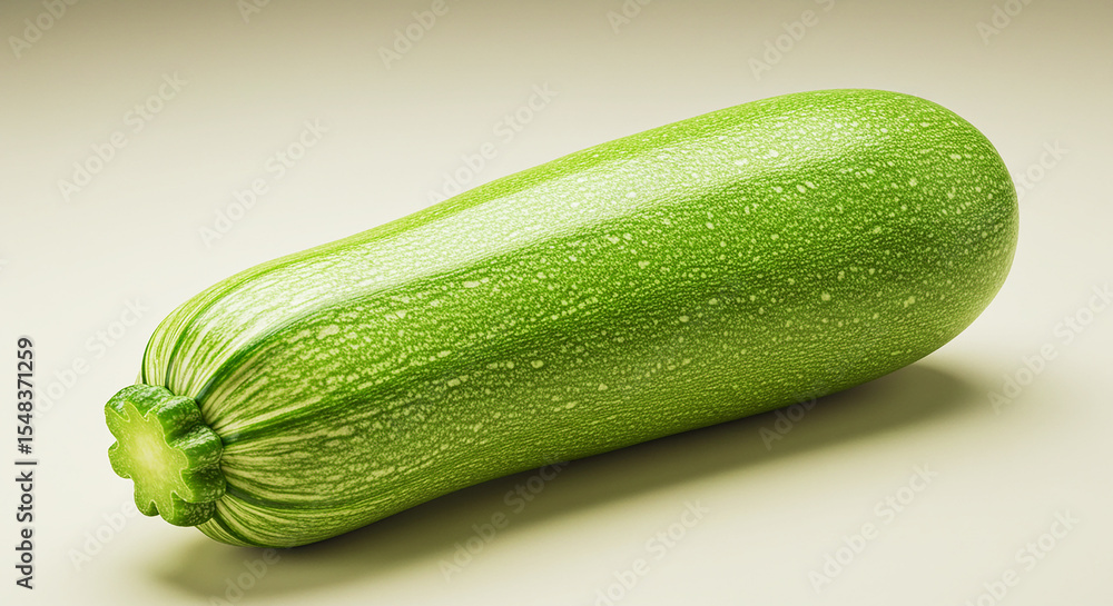 Poster a single green zucchini squash lying horizontally on a light surface in a studio setting view close 