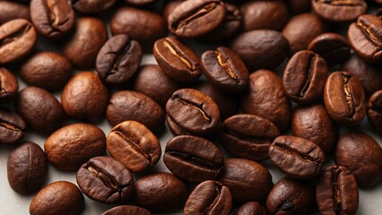 Obraz premium High-resolution isolated roasted coffee beans in realistic detail, deep brown color with visible texture, scattered , perfect for cafe branding and food packaging