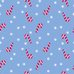 Obraz premium Merry Christmas winter holiday seamless pattern with candy cane, snowflake. Happy New Year vector illustration. 