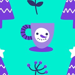 Christmas tree seamless winter balls pattern for wrapping paper and fabrics