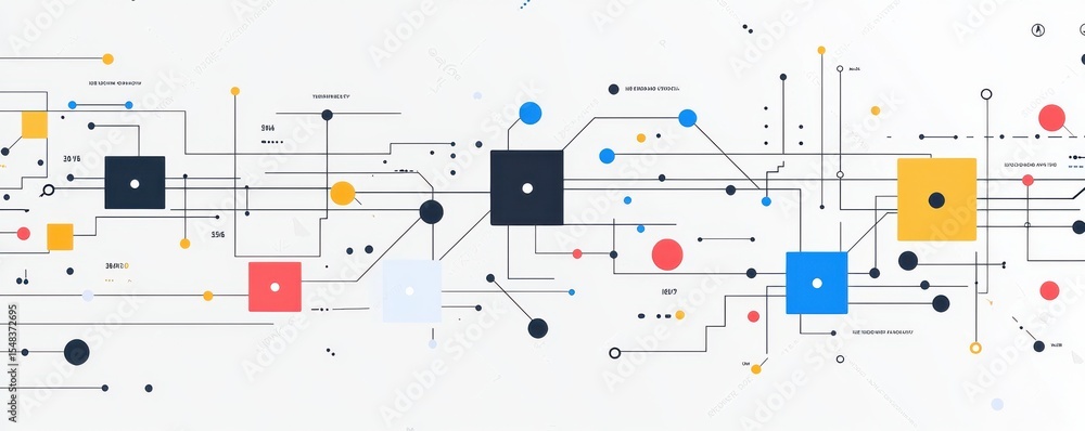 Poster minimalistic geometric network design with colorful nodes on white background
