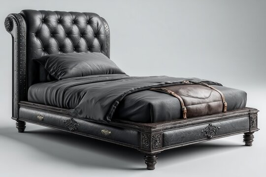 Luxurious tufted black leather waterbed with elegant and modern design
