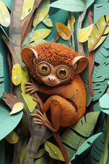 Fantasy close-up of monkey in tree. (AI Generated)