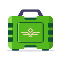 Green military case with handle. Flat vector illustration.