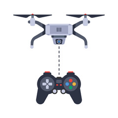 control drone using game joystick. flat illustration.