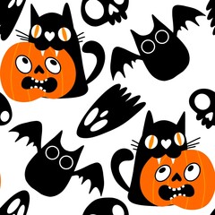 Halloween animals seamless cats pattern for wrapping paper