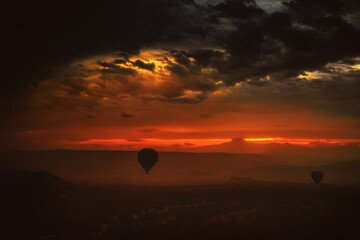 Magnificent Sunset Scene with Hot Air Balloons