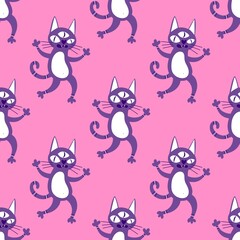 Halloween animals seamless cats pattern for wrapping paper